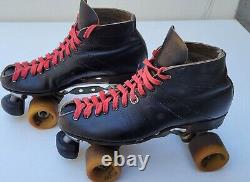 Vintage Riedell Red Wing Black Leather Roller Skates 1980's Sure Grip XK-4