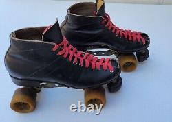 Vintage Riedell Red Wing Black Leather Roller Skates 1980's Sure Grip XK-4