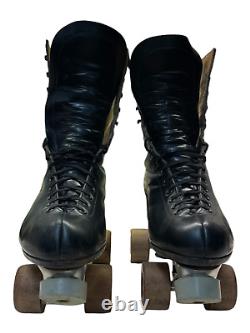Vintage Riedell Red Wing Black Leather Roller Skates Chicago Size 10.5 EXCELLENT