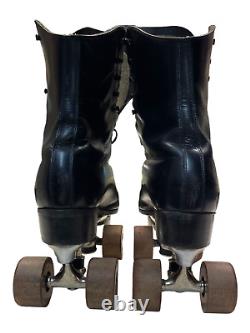 Vintage Riedell Red Wing Black Leather Roller Skates Chicago Size 10.5 EXCELLENT