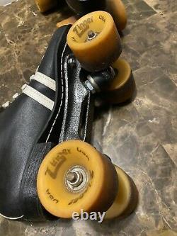 Vintage Riedell Red Wing Blk Leather Roller Skates Sure Grip Men's SZ 7 M L4