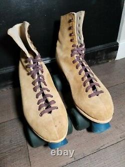 Vintage Riedell Red Wing Roller Skates Size 10 Sure Grip Suede Tan 130 M EUC