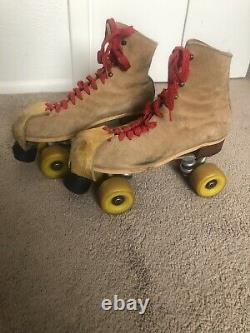 Vintage Riedell Red Wing Roller Skates Sz 9 Sure Grip Suede Tan