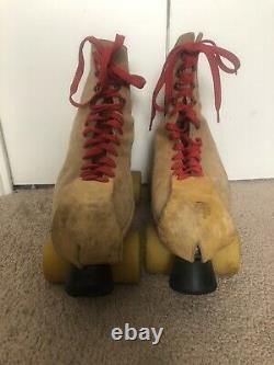 Vintage Riedell Red Wing Roller Skates Sz 9 Sure Grip Suede Tan