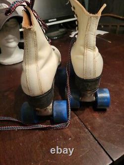 Vintage Riedell Red Wing Roller Skates White Leather Size 7 Pacer Plate Force I
