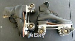 Vintage Riedell Roller Black Leather Rink Skates Mens 10 Rare with Stopper Pair
