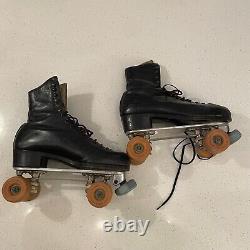 Vintage Riedell Roller Skates 1591 Black Sz 9 Chicago Plate, Powell Corp Wheels