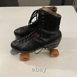 Vintage Riedell Roller Skates 1591 Black Sz 9 Chicago Plate, Powell Corp Wheels