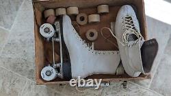 Vintage Riedell Roller Skates 2809 Red Wing Pacer Wheels Cleveland Plate White 8
