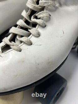 Vintage Riedell Roller Skates 8 Sure Grip White W Blue Wheels Leather USA