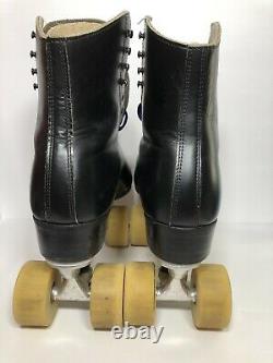 Vintage Riedell Roller Skates Black Leather Boots Sure Grip Plates Powell Bones