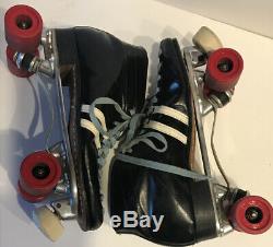 Vintage Riedell Roller Skates Shoes Men's Black SZ 11 Sure Grip Plates Tools Box