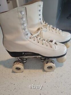 Vintage Riedell Roller Skates Size 7 Sure Grip Super X 4 White Leather Made USA