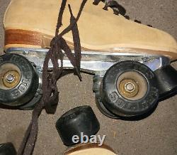 Vintage Riedell Roller Skates Sz 6 Sure Grip Suede Tan / Black vanguard 130 M