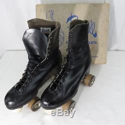 Vintage Riedell Roller Skating Boot Skates 10.5 Black Chicago Red Wing With Box