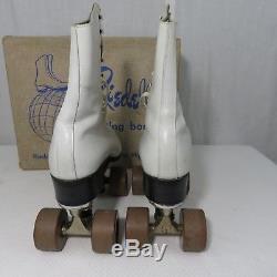 Vintage Riedell Roller Skating Boots Skates 7.5 White Chicago Red Wing With Box