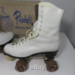 Vintage Riedell Roller Skating Boots Skates 7.5 White Chicago Red Wing With Box