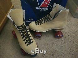 Vintage Riedell Suede Roller Skates Sure Grip 130L Beige Figure F Med Sz 11 Box