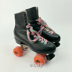 Vintage Riedell Sure-Grip Black Leather Super X 3 Wheels Roller Skates Mens 5