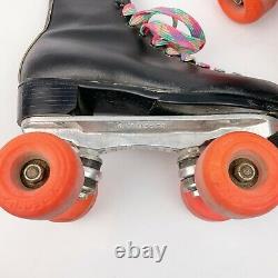 Vintage Riedell Sure-Grip Black Leather Super X 3 Wheels Roller Skates Mens 5