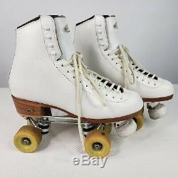 Vintage Riedell Sure Grip Fame Womens Size 9 White Quad Roller Skates