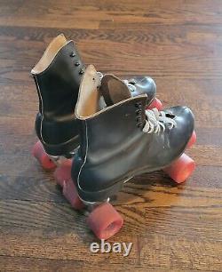 Vintage Riedell Sure Grip Super 7 Cyclone Black Leather Roller Skates Size 10