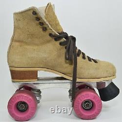 Vintage Riedell Sure Grip Super X 4L 4R Tan Suede Roller Skates Kryptos Wheels 6