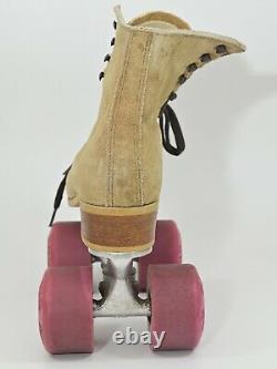 Vintage Riedell Sure Grip Super X 4L 4R Tan Suede Roller Skates Kryptos Wheels 6