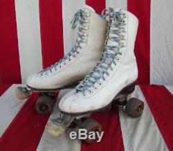 Vintage Riedell White Leather Roller Skates Fo-Mac Cadet Wheels 10 Boot Length