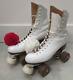 Vintage Riedell White Leather Roller Skates Size 7 with Pom-Poms Sure Grip Classic