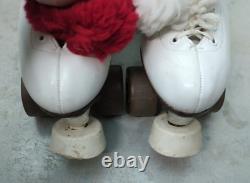 Vintage Riedell White Leather Roller Skates Size 7 with Pom-Poms Sure Grip Classic