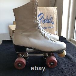 Vintage Riedell White Leather Roller Skates Skating Shoe Women's Size 5 With Box