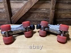 Vintage Riedell White Leather Roller Skates Sz 8 Kryptos Wheels
