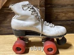 Vintage Riedell White Leather Roller Skates Sz 8 Kryptos Wheels