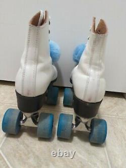 Vintage Riedell White Roller Skates Women's Size 7 Skating Boots w Pom Poms