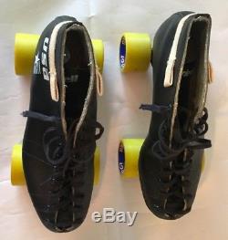 Vintage Riedell black leather Mens Quad Roller Skates Size 9 Turbo GT wheels