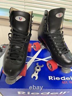 Vintage Sz 7 Riedell Black Leather Roller Skates 111BR High top Lace Up