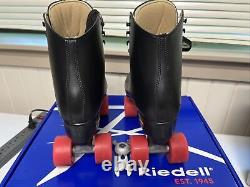 Vintage Sz 7 Riedell Black Leather Roller Skates 111BR High top Lace Up