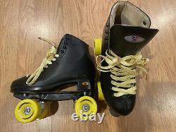 Vintage Sz 7 Riedell Black Leather Roller Skates 111BR High top Lace Up READ