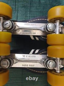 Vtg Men Riedell Sure-Grip Super X Black Leather Roller Skates Sz8 Belair Wheels