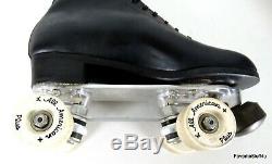 Vtg Mens RIEDELL Black 297 Leather 9.5 Roller Skates SNYDER Plates Includes Bag
