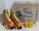 Vtg RIEDELL 130 L SURE-GRIP SUEDE LEATHER ROLLER SKATES TAN Women's SIZE 9.5 USA