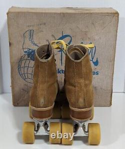 Vtg RIEDELL 130 L SURE-GRIP SUEDE LEATHER ROLLER SKATES TAN Women's SIZE 9.5 USA