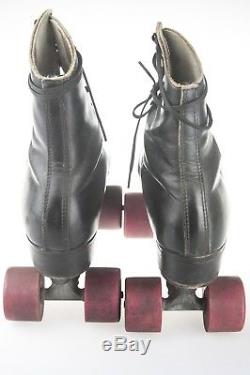 Vtg RIEDELL Women's Roller Skates Black Lace Up 4 Wheel Leather Boots Size 8