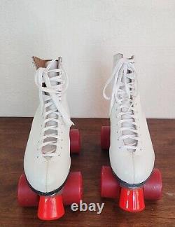 Vtg Riedell 120 Roller Skates White Leather Sure Grip Plates Mens 7B Womens 8.5B