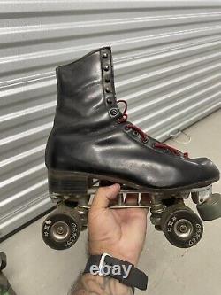 Vtg Riedell 220 Black Roller Skates 9 1/2 Sure-Grip Classic Plates Red Wing