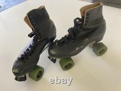 Vtg Riedell Red Wing Black Leather Roller Skates US Mens Size 10 USA GREEN WHEEL