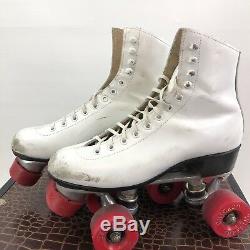 Vtg Riedell Red Wing MN Leather Roller Skates White High Lace Up Derby Sz 5 Case