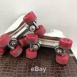 Vtg Riedell Red Wing MN Leather Roller Skates White High Lace Up Derby Sz 5 Case