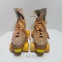 Vtg Riedell Tan Suede Roller Skates Chicago Plates Womens Sz 8 Goodyear Tires